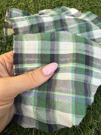 Green White Blue Plaid Cotton Seersucker Texture Woven "I See A Hawk"