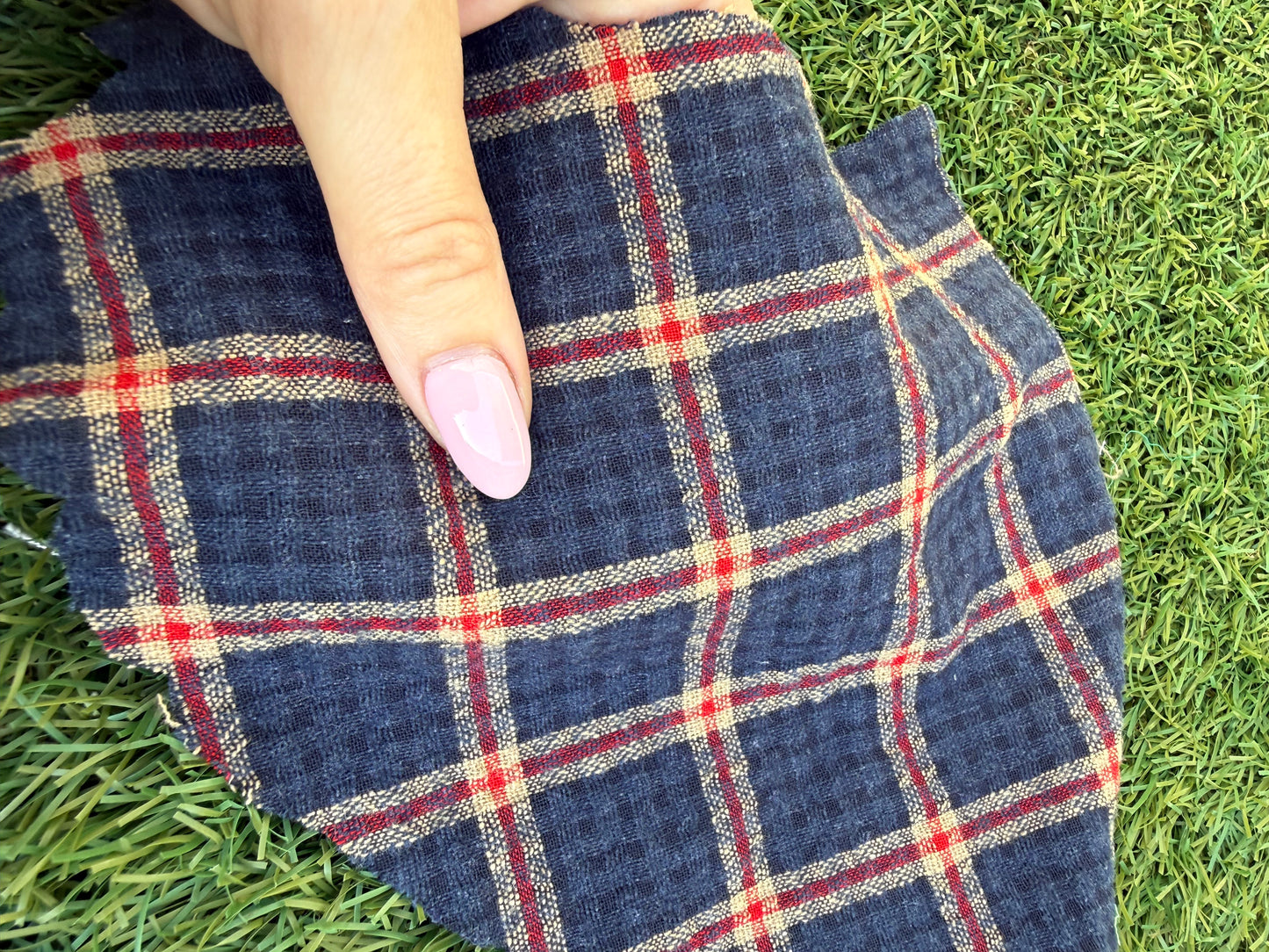 Navy Blue Gold Red Plaid Cotton Woven "Ralphie"