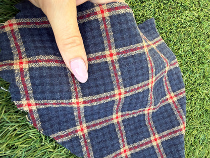 Navy Blue Gold Red Plaid Cotton Woven "Ralphie"