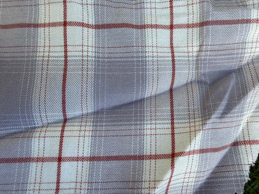 Grey White Red Plaid Cotton Poplin Woven "Sloan Harvest"