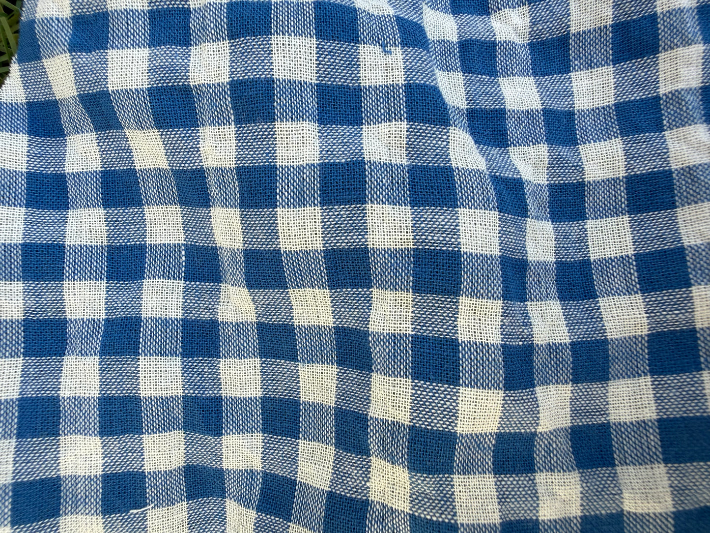 Blue Pink Gingham Plaid Cotton Voile Woven "Riverbend Farm"