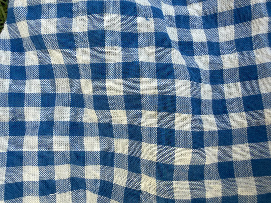 Blue Pink Gingham Plaid Cotton Voile Woven "Riverbend Farm"