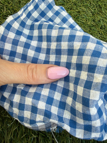 Blue Pink Gingham Plaid Cotton Voile Woven "Riverbend Farm"