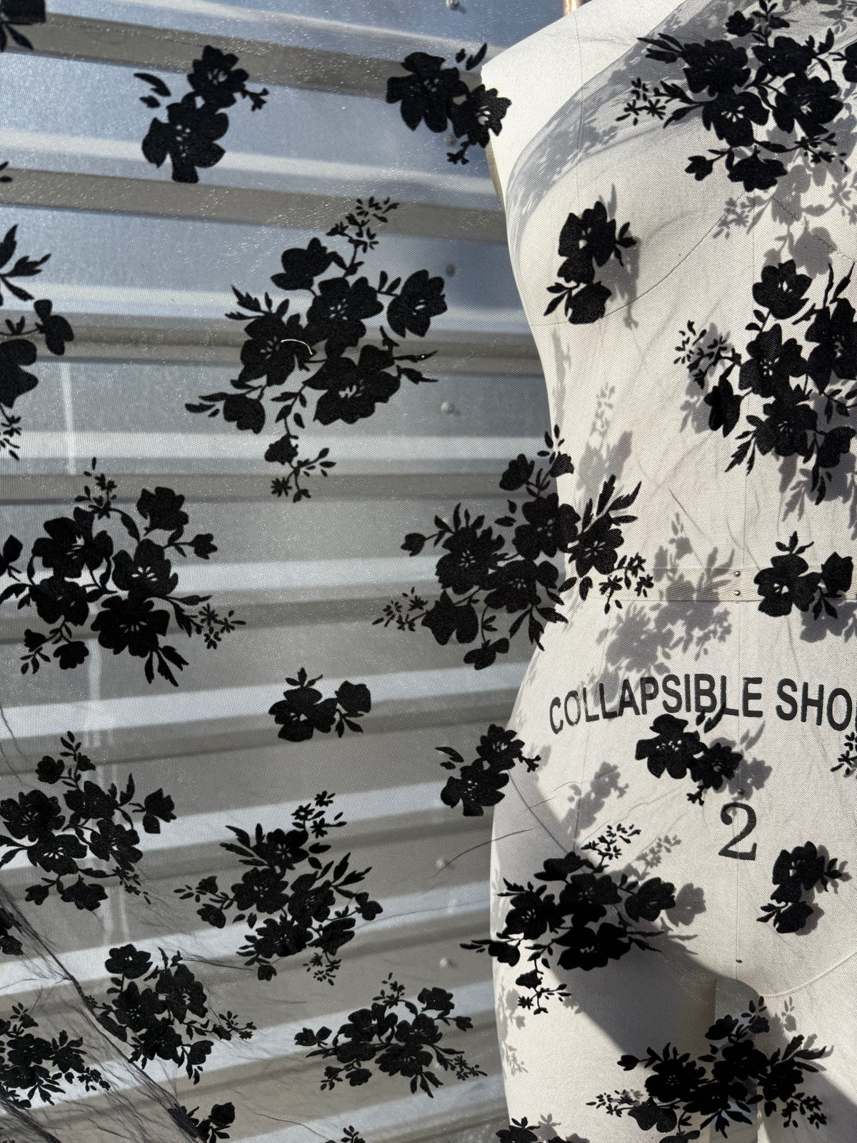 Black Flocked Floral  Mesh Tulle Polyester "Sabrina"