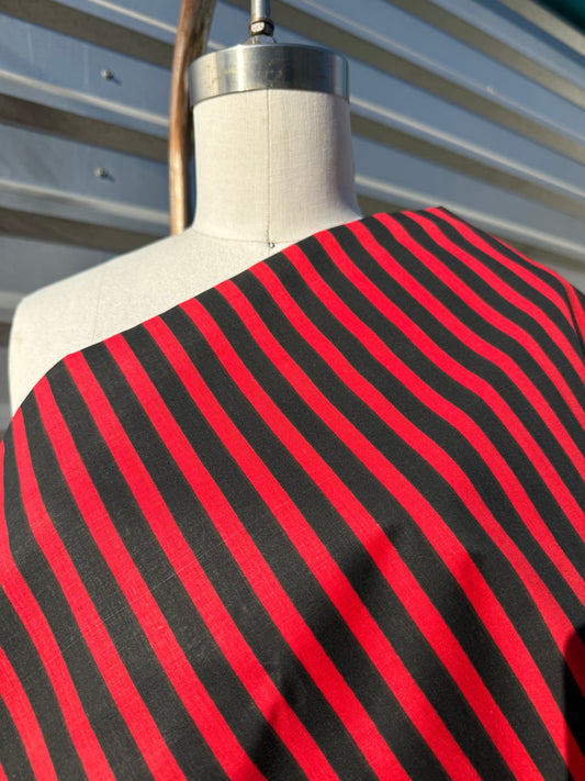Red Black Stripe Cotton Poplin Shirting Woven "Lydia"