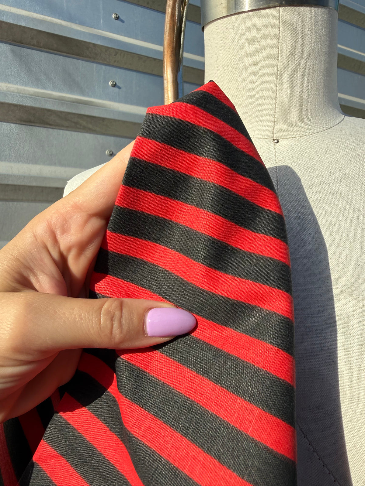 Red Black Stripe Cotton Poplin Shirting Woven "Lydia"