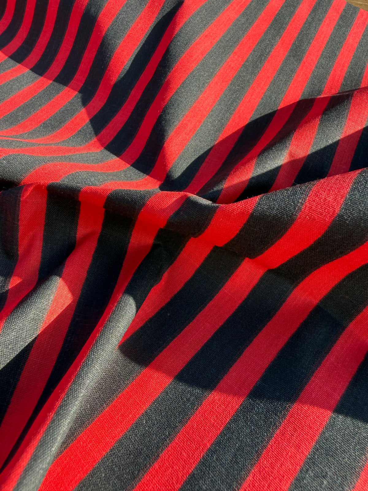 Red Black Stripe Cotton Poplin Shirting Woven "Lydia"