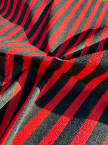 Red Black Stripe Cotton Poplin Shirting Woven "Lydia"