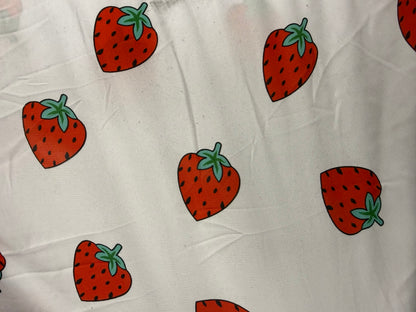 White Red Strawberry Print Polyester Crepe "Sweet Bite"
