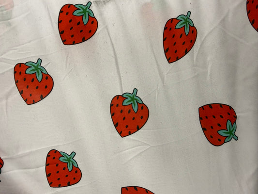 White Red Strawberry Print Polyester Crepe "Sweet Bite"