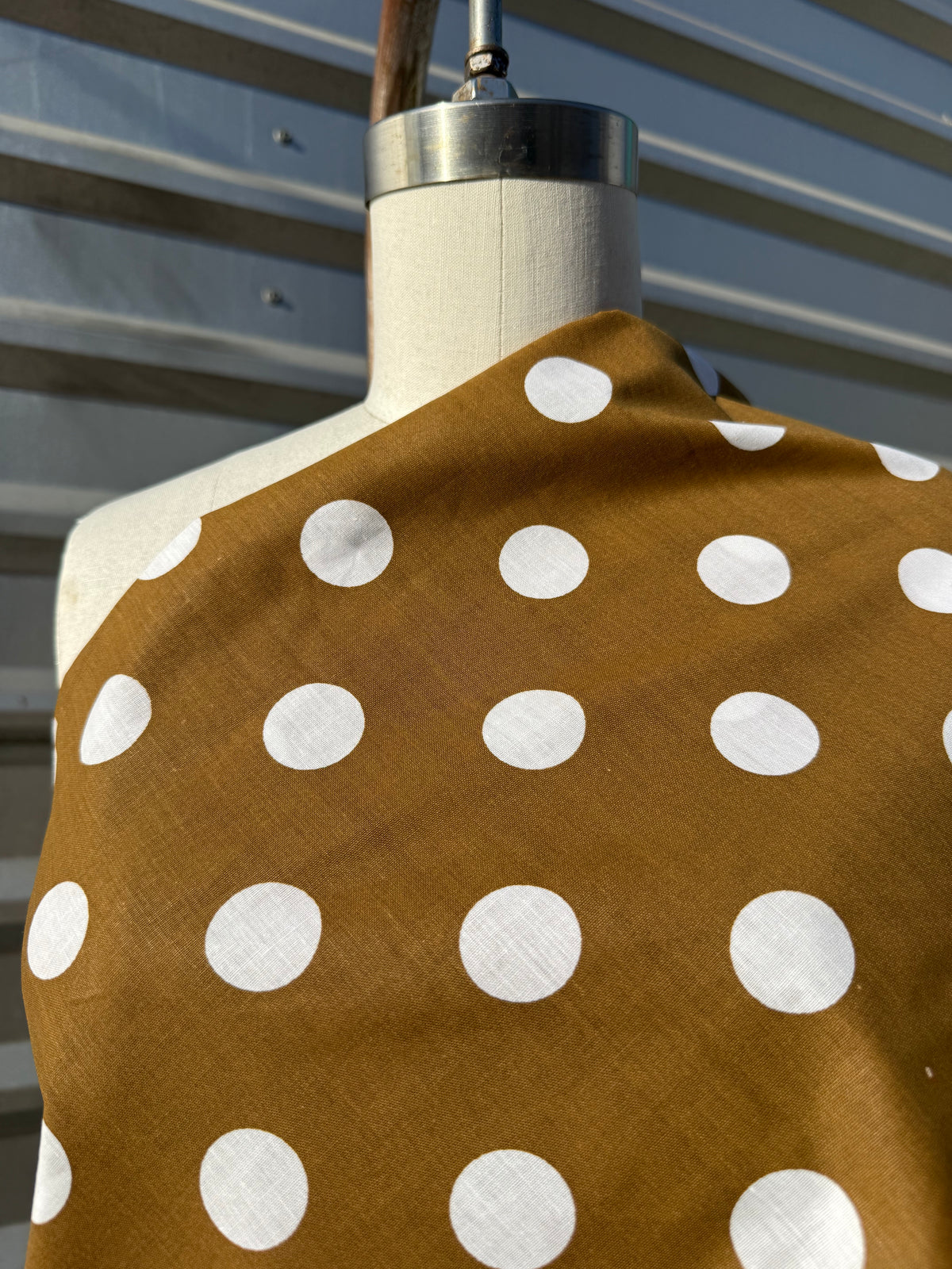 Tan White Large Polkadot Cotton Poplin Shirting Woven "Fawn"