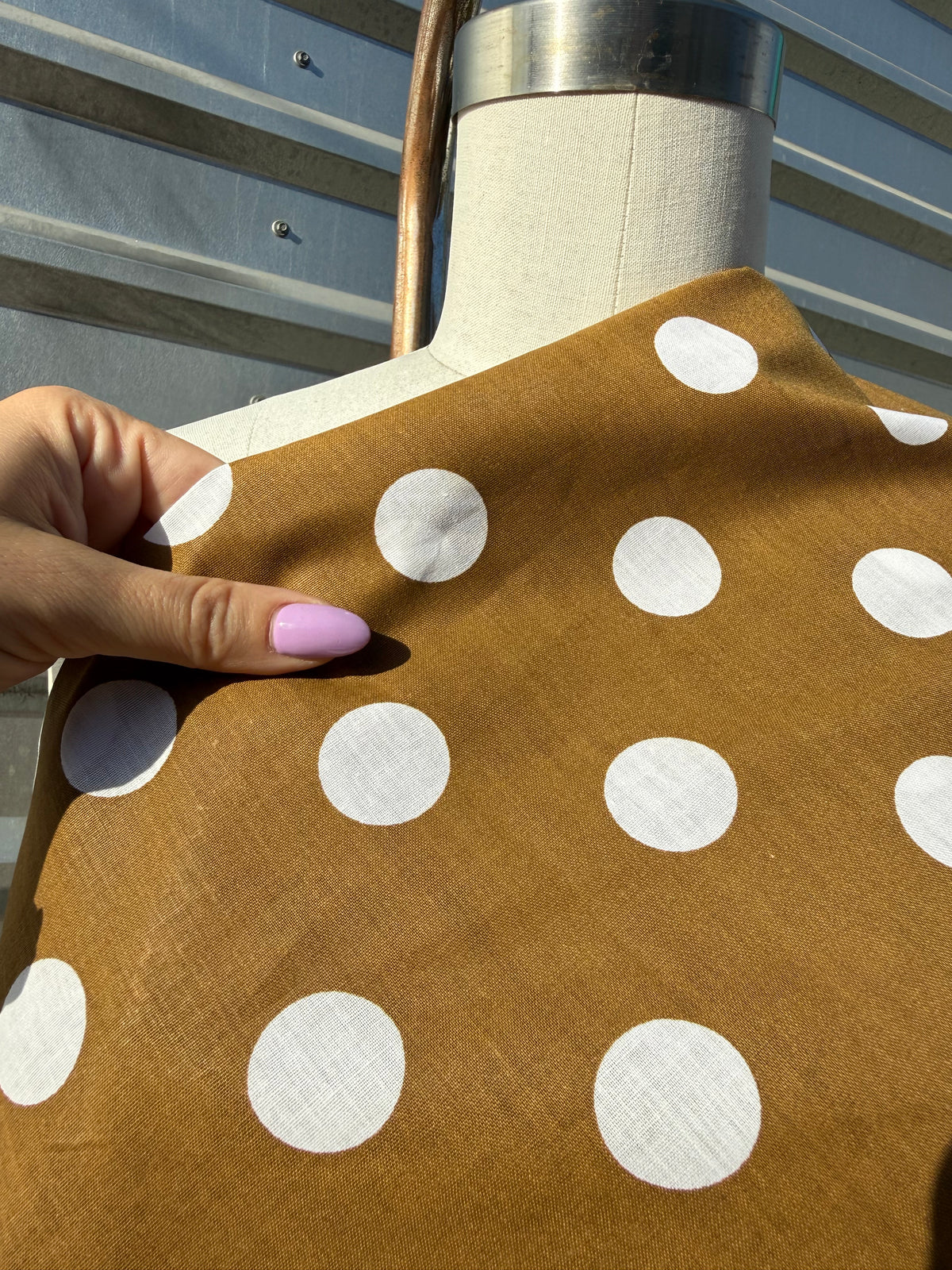 Tan White Large Polkadot Cotton Poplin Shirting Woven "Fawn"