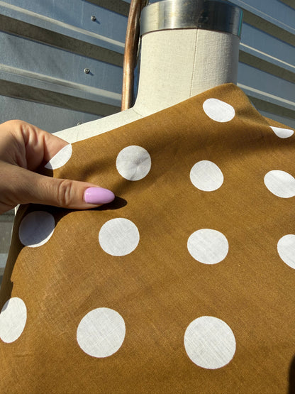 Tan White Large Polkadot Cotton Poplin Shirting Woven "Fawn"