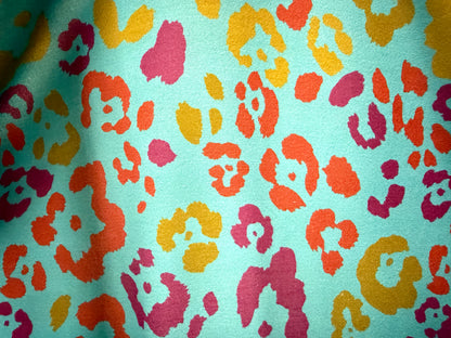Blue Orange Yellow  Leopard Print Polyester Crepe "Meow Blues"