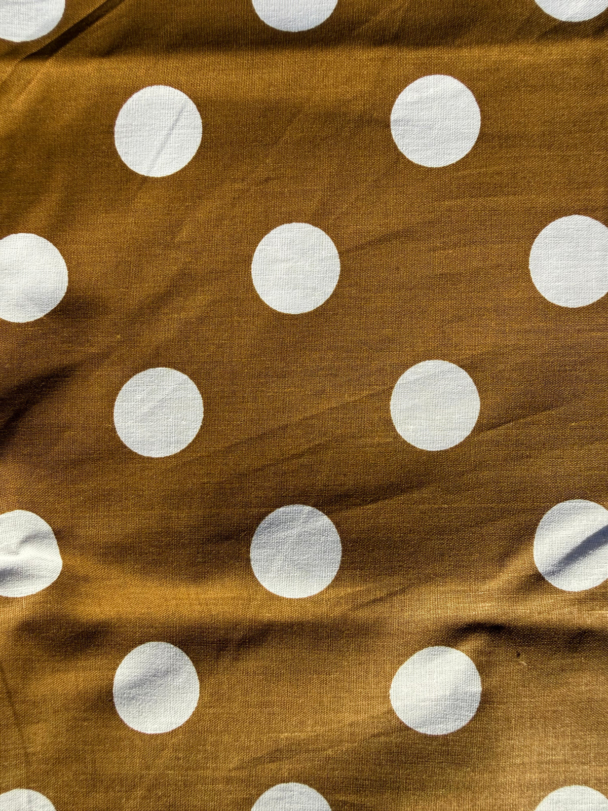 Tan White Large Polkadot Cotton Poplin Shirting Woven "Fawn"