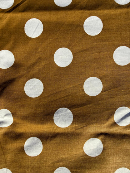 Tan White Large Polkadot Cotton Poplin Shirting Woven "Fawn"