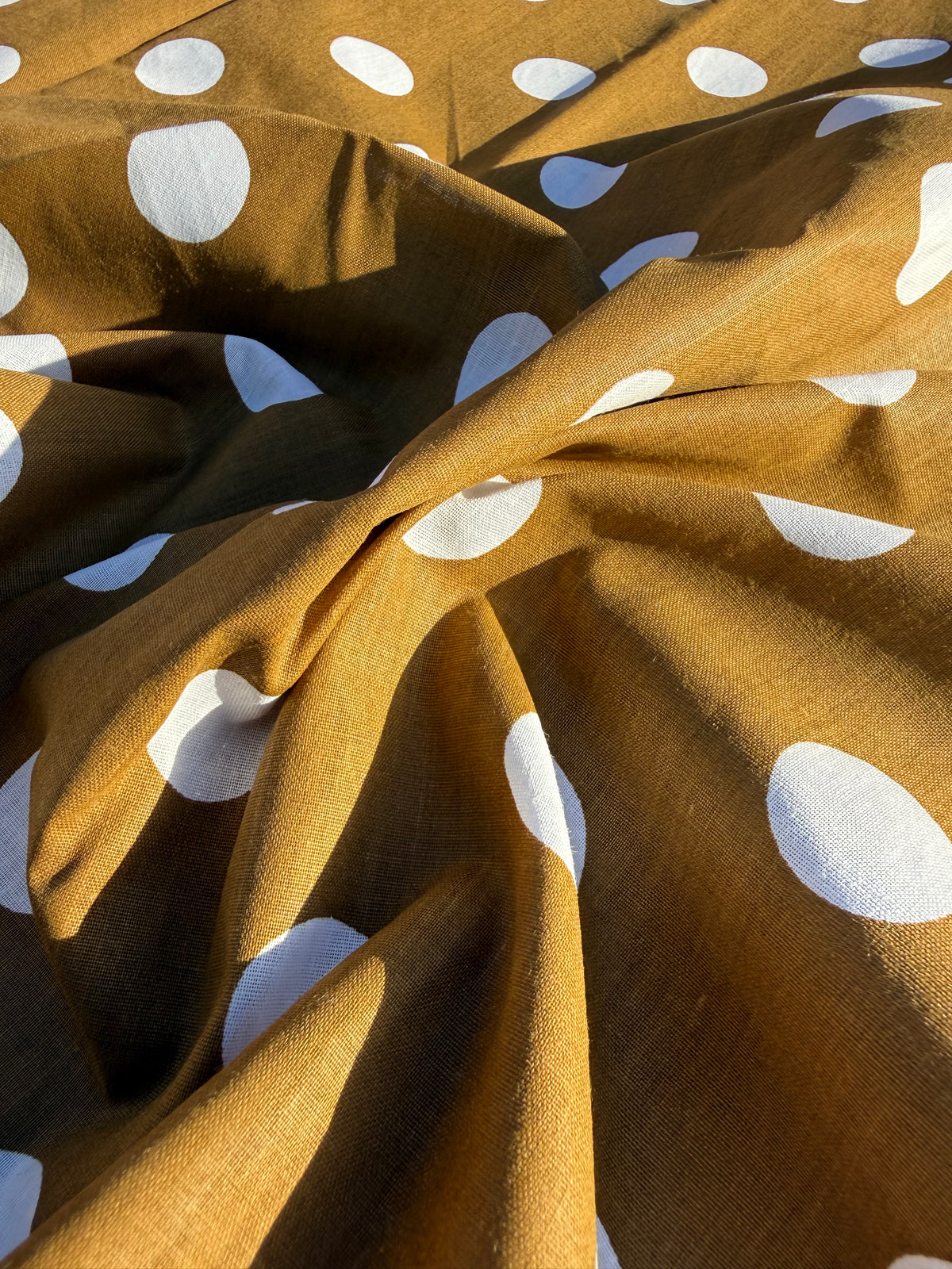 Tan White Large Polkadot Cotton Poplin Shirting Woven "Fawn"