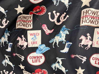 Black Blue Red Cowboy Theme Polyester Charmeuse "Howdy Life"