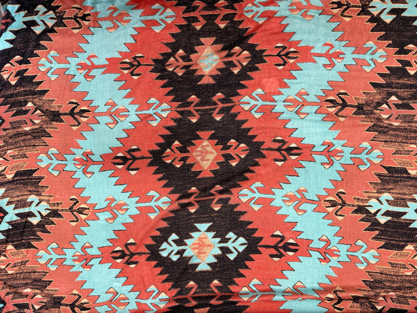 Brick Red Turquoise Southwest Ikat Print Cotton Gauze Woven "Rio Rancho"