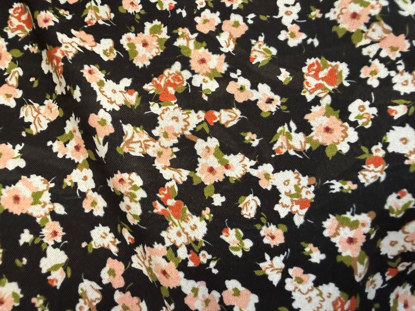 Black White Rust Green Rose Floral Polyester Woven "Alyssa's Garden"