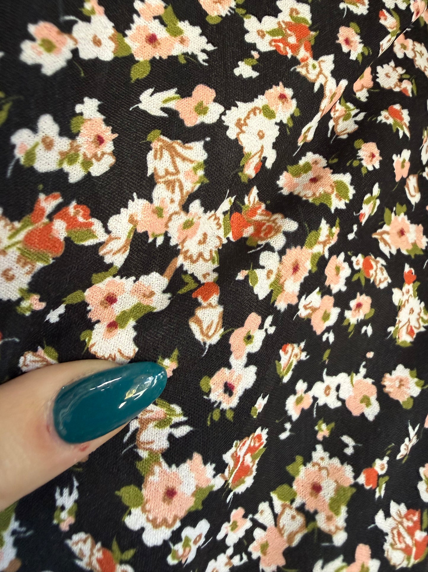 Black White Rust Green Rose Floral Polyester Woven "Alyssa's Garden"