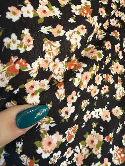 Black White Rust Green Rose Floral Polyester Woven "Alyssa's Garden"