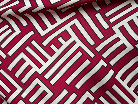 Burgundy Ivory Abstract Maze Print Polyester "Pinot Noir Maze"