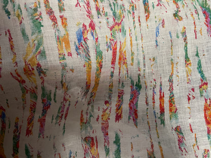 White Multi Color Abstract Brush Stroke Print Linen "Chaos Canvas"