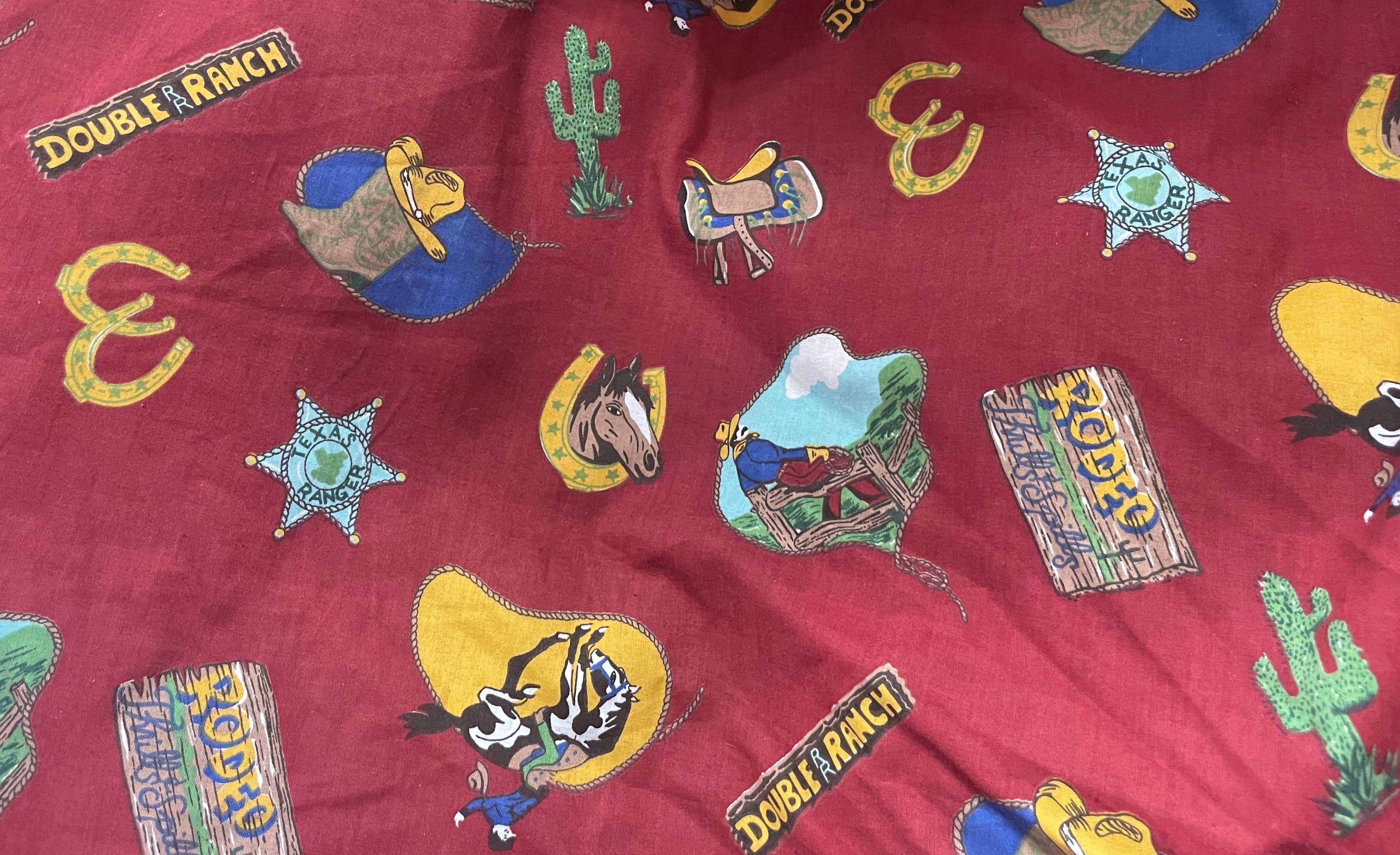 Vintage Red Cowboy Rodeo Cotton Poplin