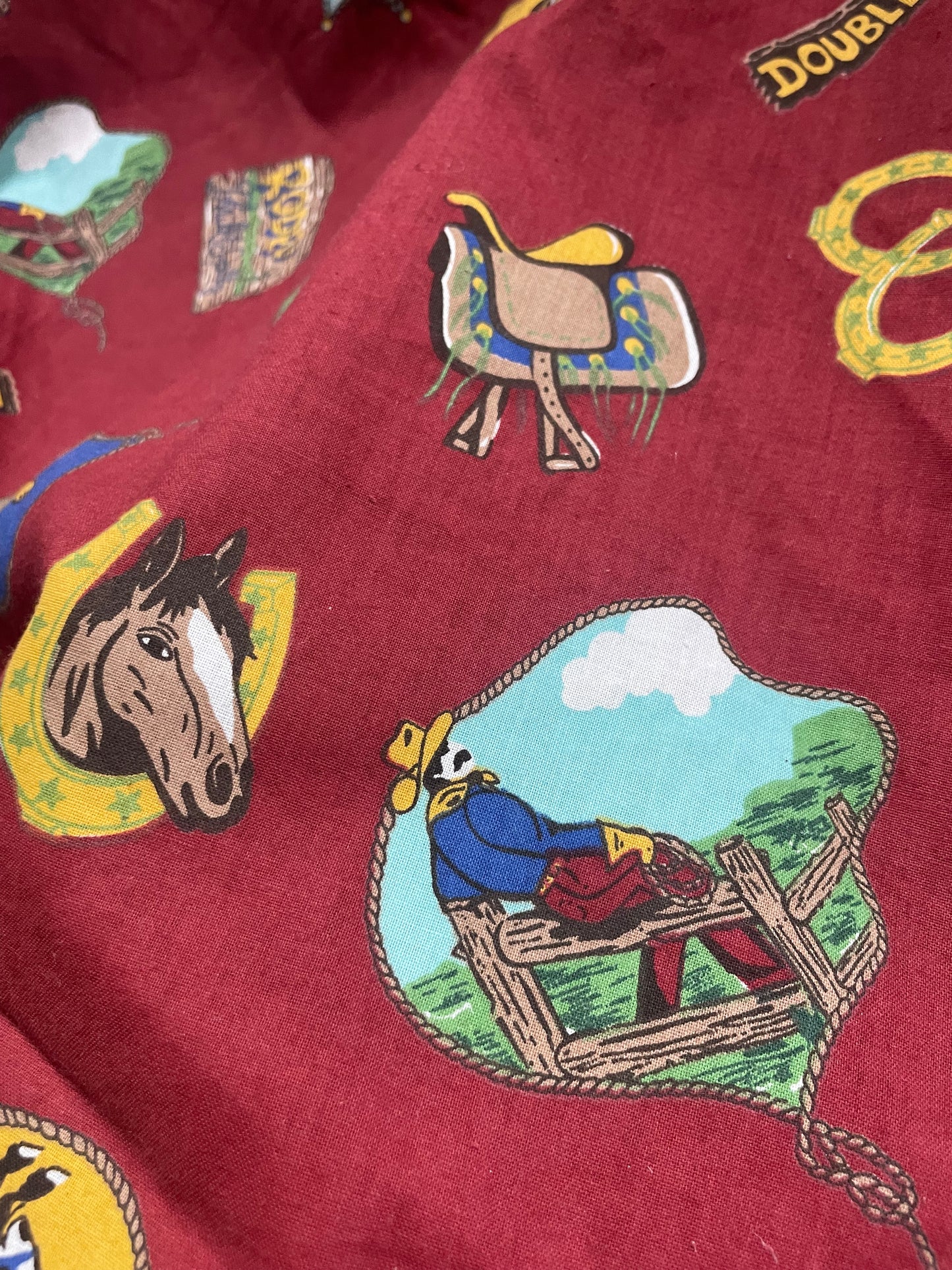 Vintage Red Cowboy Rodeo Cotton Poplin