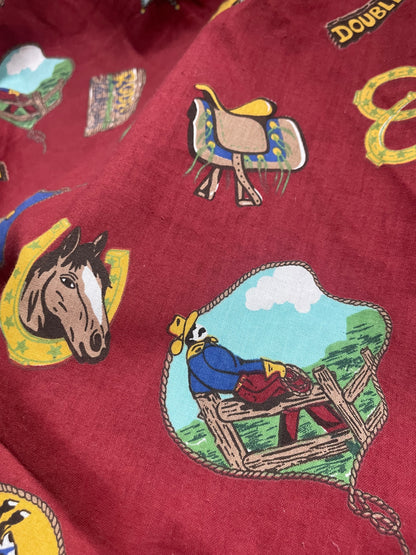 Vintage Red Cowboy Rodeo Cotton Poplin "Lucky Red"