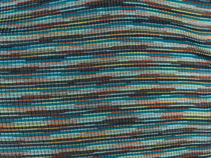 Aqua Blue Yellow Stripe Rib Hacci Sweater Rayon Knit “Totally Rad"