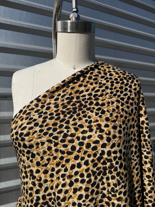 Gold Beige Black Leo 2x1 Rib Print Polyester Spandex Knit "Savy"