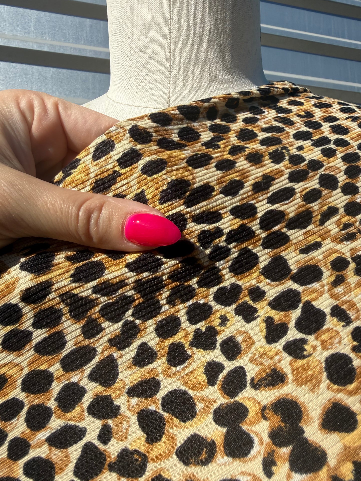 Gold Beige Black Leo 2x1 Rib Print Polyester Spandex Knit "Savy"