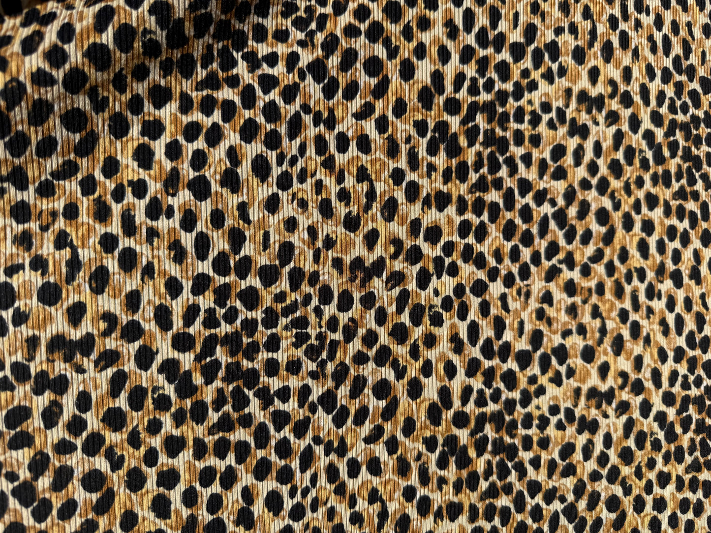 Gold Beige Black Leo 2x1 Rib Print Polyester Spandex Knit "Savy"