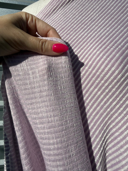 Lavender White Stripe Wavy Rib Rayon Spandex Knit "Little Lavender"