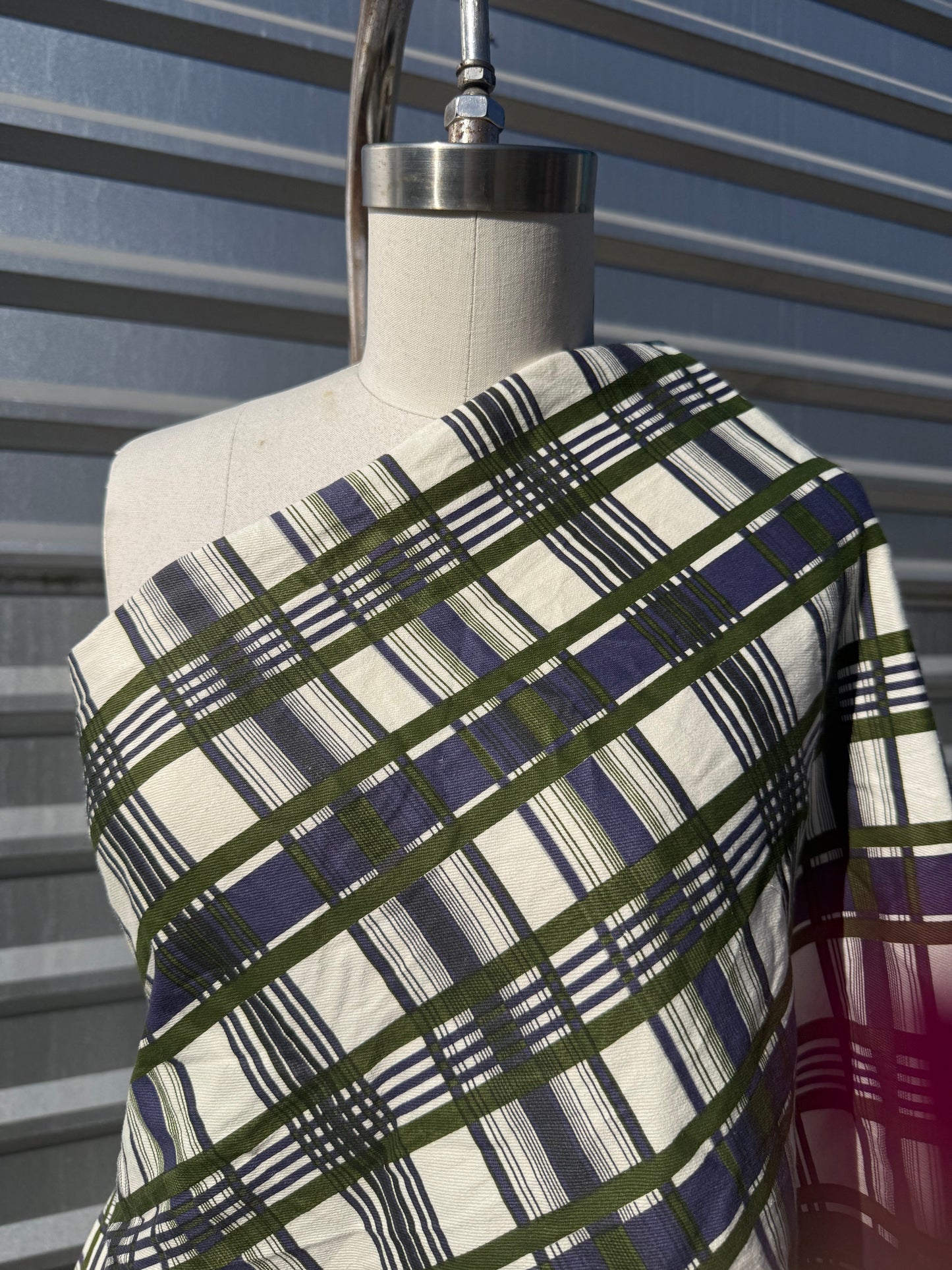 Green Blue White Plaid Printed Denim Cotton Twill "Logan"