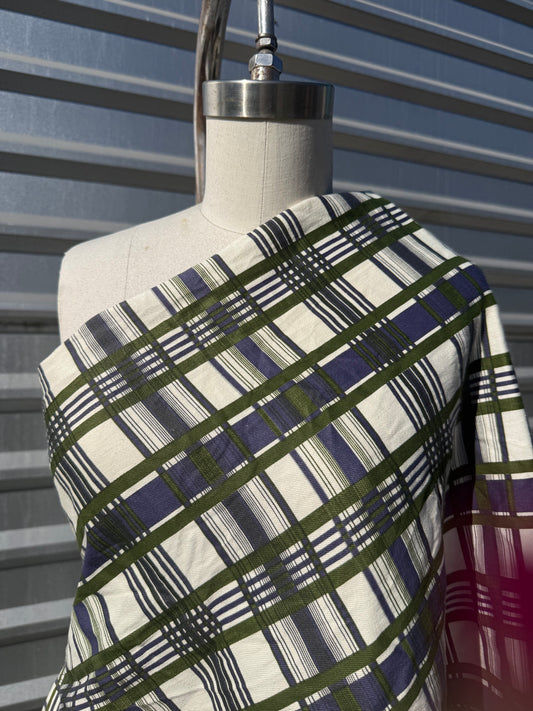 Green Blue White Plaid Printed Denim Cotton Twill "Logan"