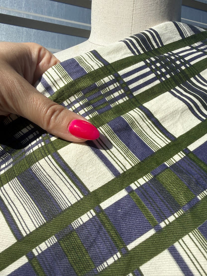 Green Blue White Plaid Printed Denim Cotton Twill "Logan"