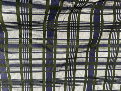 Green Blue White Plaid Printed Denim Cotton Twill "Logan"