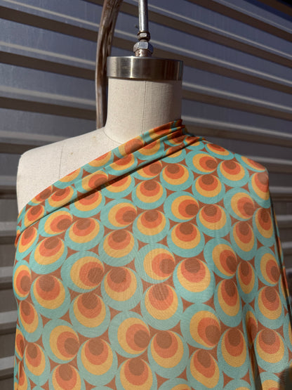 Orange Brown Turquoise Retro Circle Micro Mesh Stretch Knit "Cafe 60's"