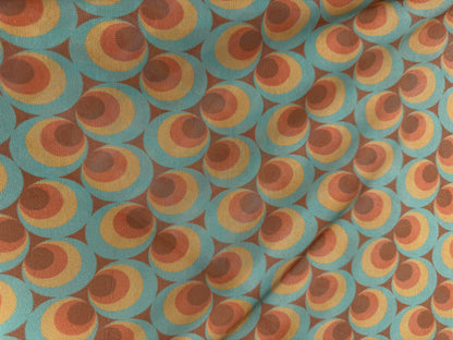 Orange Brown Turquoise Retro Circle Micro Mesh Stretch Knit "Cafe 60's"