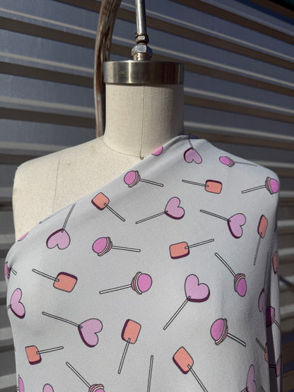 Grey Pink Lollipop Candy Print Polyester Spandex Knit "Sweet Tooth"