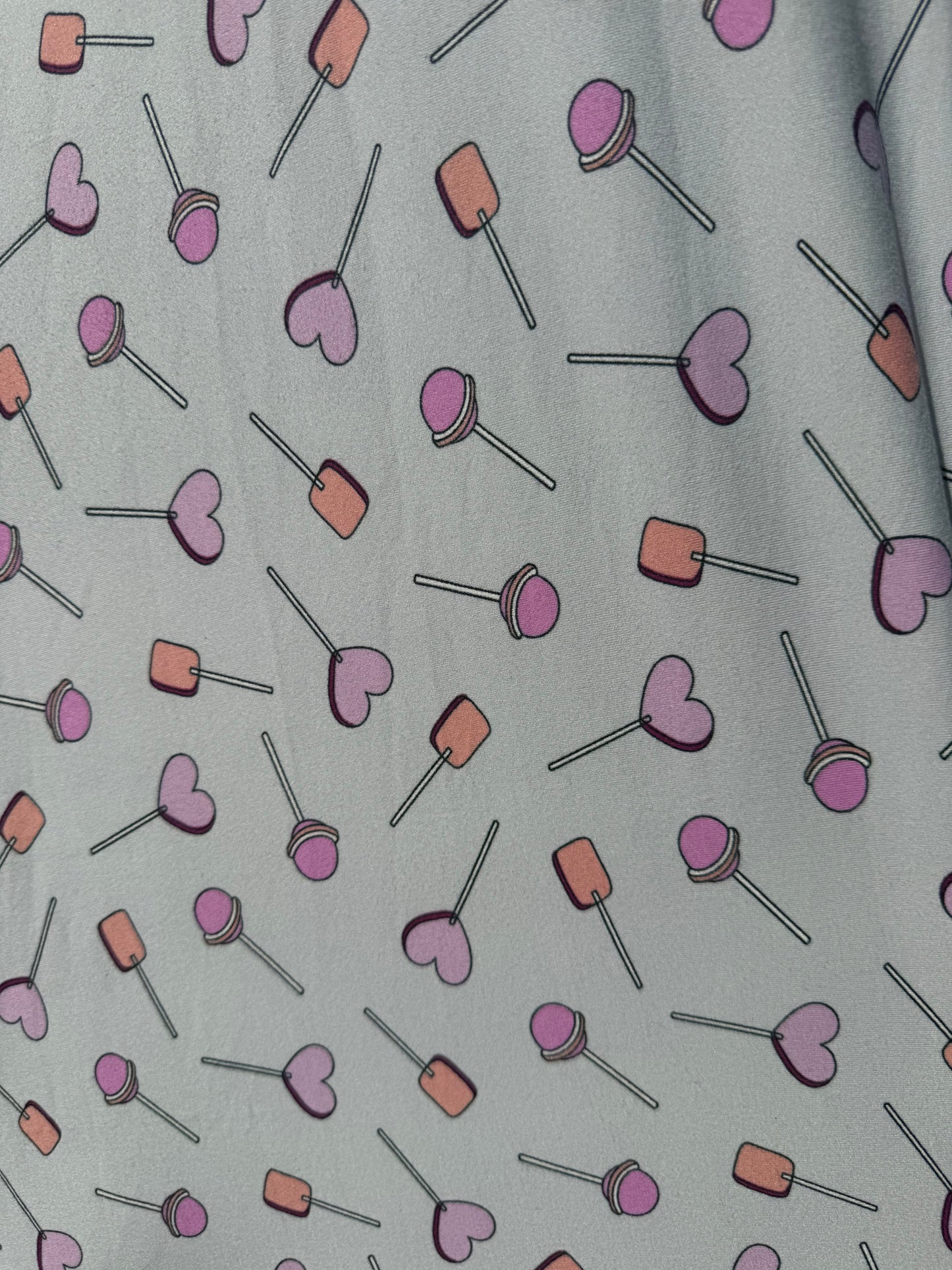 Grey Pink Lollipop Candy Print Polyester Spandex Knit "Sweet Tooth"