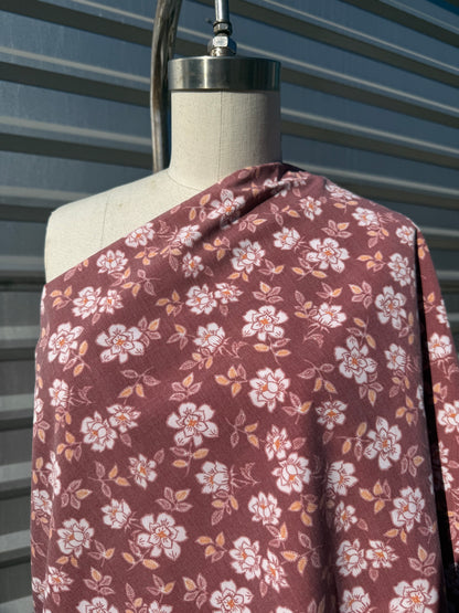 Rust White Floral Print Cotton Poplin Woven "Dakota Spring"