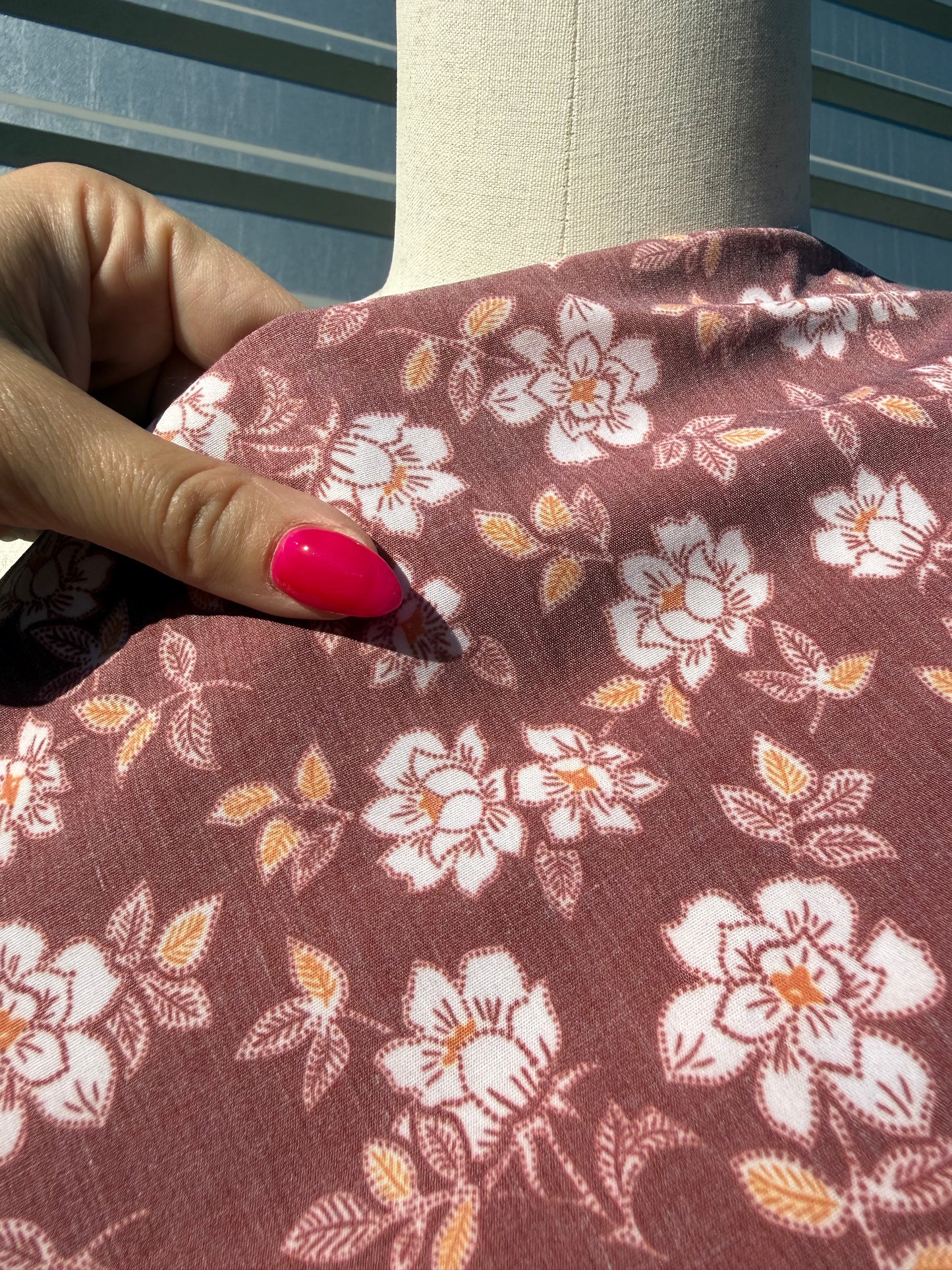 Rust White Floral Print Cotton Poplin Woven "Dakota Spring"