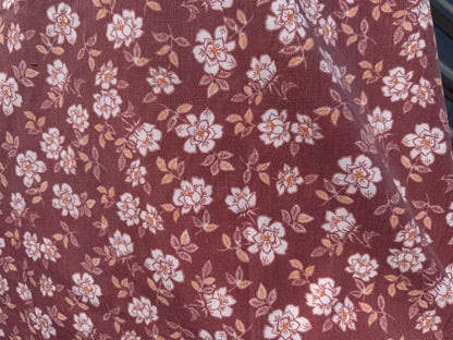 Rust White Floral Print Cotton Poplin Woven "Dakota Spring"