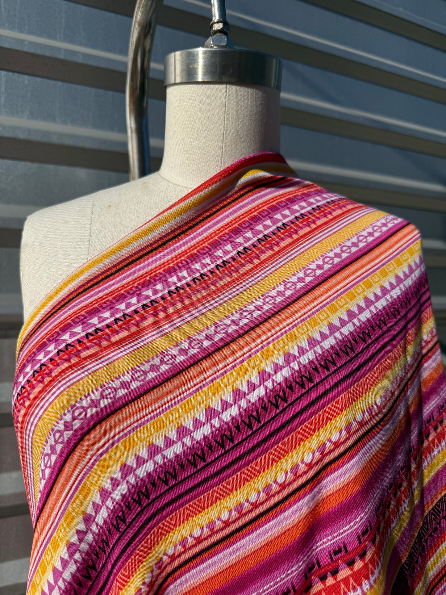 Pink Orange Geometric Rayon Challis Woven "Nevada Poolside"