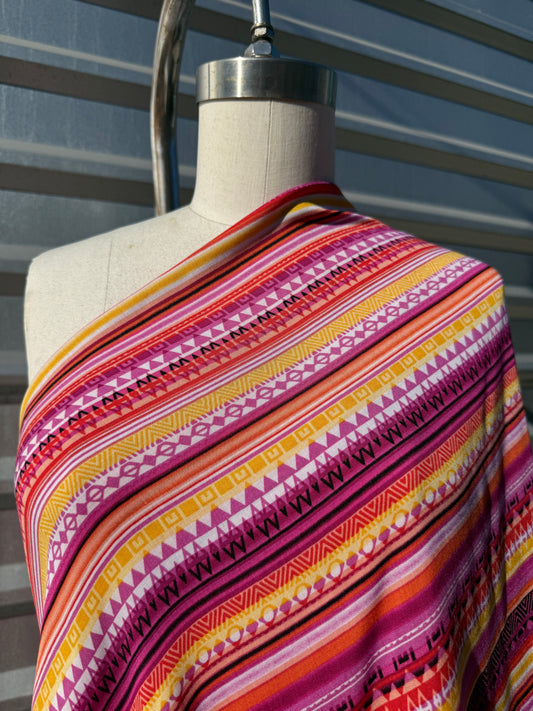 Pink Orange Geometric Rayon Challis Woven "Nevada Poolside"