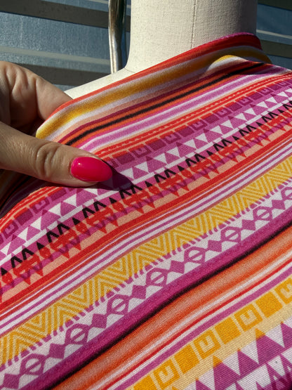 Pink Orange Geometric Rayon Challis Woven "Nevada Poolside"